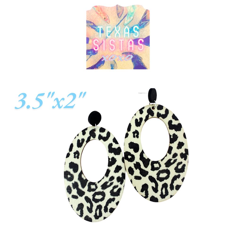 White & Black Leopard Wood Teardrop Earrings - FREE SHIPPING