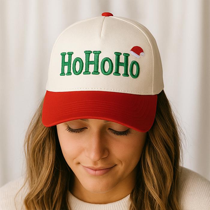 CHRISTmas Santa Hat Ho Ho Ho Embroidery Red Baseball Cap