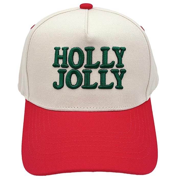 CHRISTmas Holly Jolly Embroidered Adjustable Hat - Red