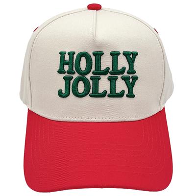 CHRISTmas Holly Jolly Embroidered Adjustable Hat - Red