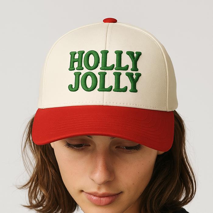 CHRISTmas Holly Jolly Embroidered Adjustable Hat - Red
