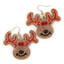  Christmas Puffy Rhinestone Reindeer Brown Earrings