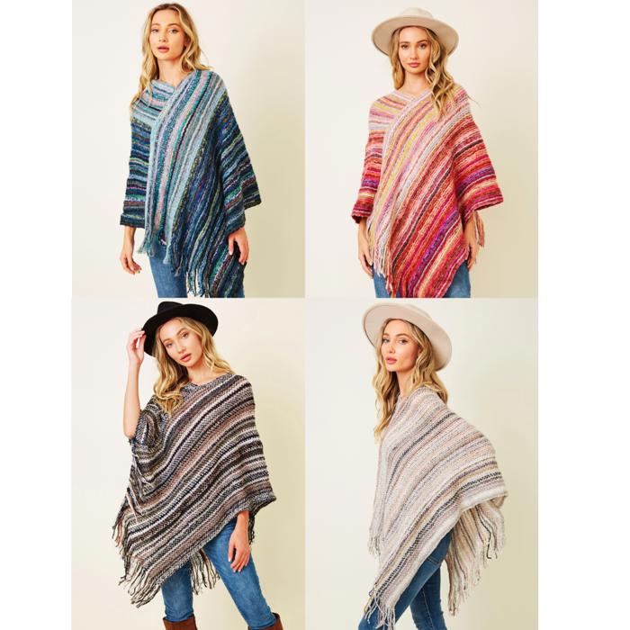 Multicolor Fringe Ponchos - 4 Styles