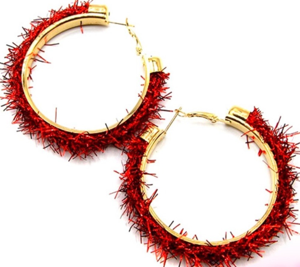 Holiday Hoop Tinsel Earrings