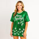   Merry Christmas Snowflake Sequin Jersey Green