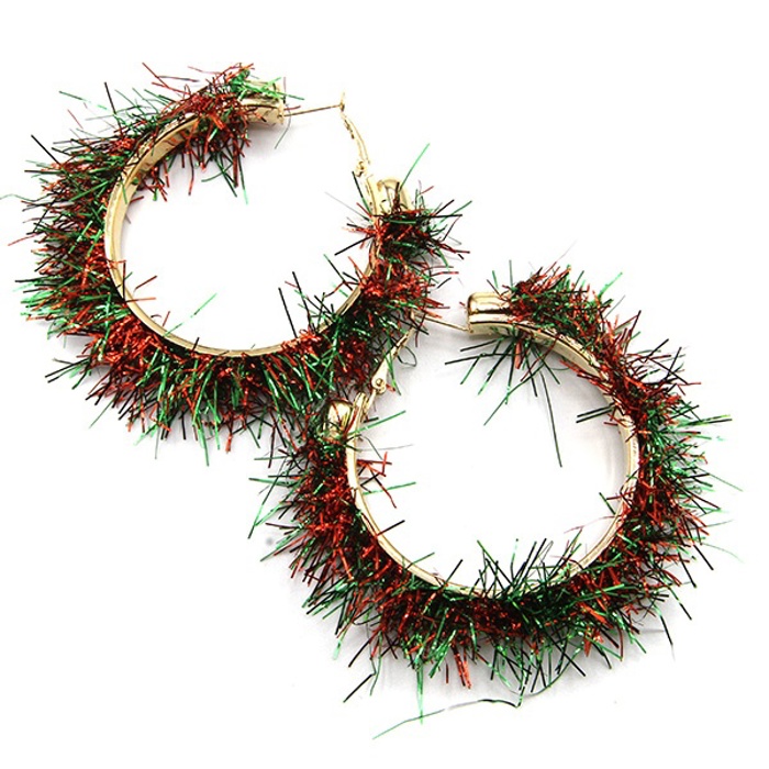 Holiday Hoop Tinsel Earrings