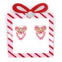  Candy Cane Heart Bow Bling Stud Earrings PINK