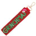  Grinchmas CHRISTmas Seed Bead Bag Charm Keychain Red or Pink