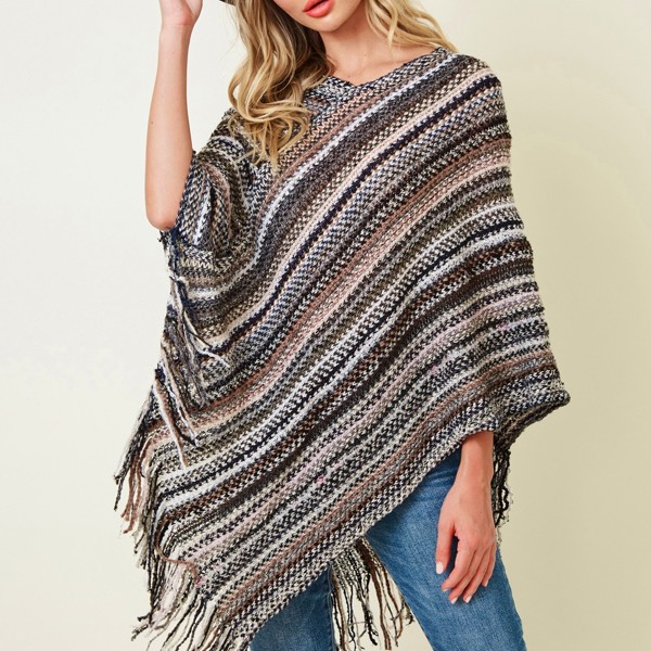 MultiColor Fringe Poncho Black