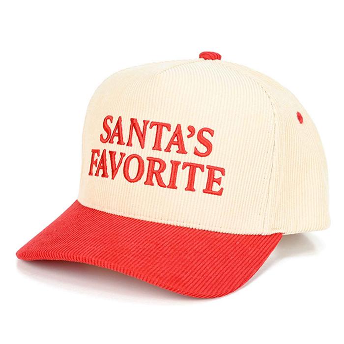 CHRISTMAS C.C Santa's Favorite Embroidered Corduroy Hat RED