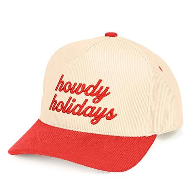 CHRISTMAS C.C Howdy Holidays Embroidered Corduroy Hat Red