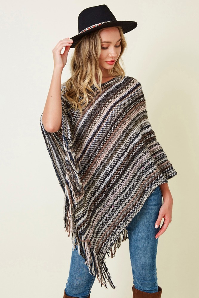 MultiColor Fringe Poncho Black