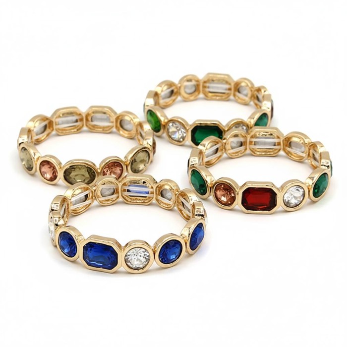 Rectangle Round Gems Stretch Gold Bracelets - 4 Choices