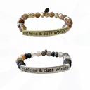  Caffeine & Cuss Words Natural Beads Stretch Bracelet SILVER OR GOLD