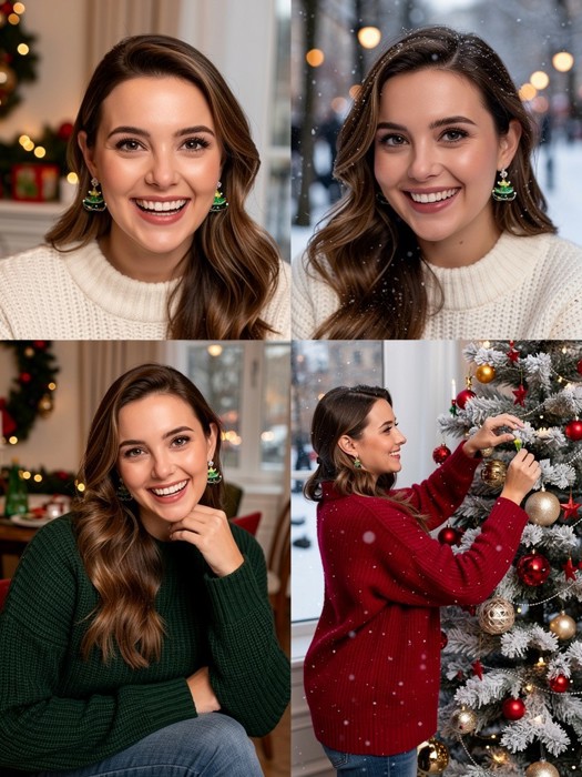 Bling Bow Christmas Tree Dangle Post Earrings