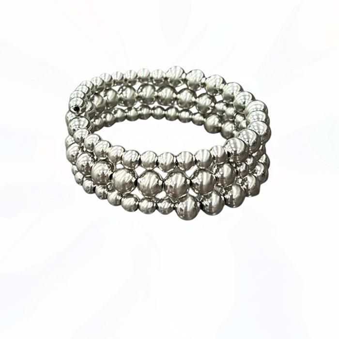 Chunky Shiny Wrap Silver Beads Bracelet