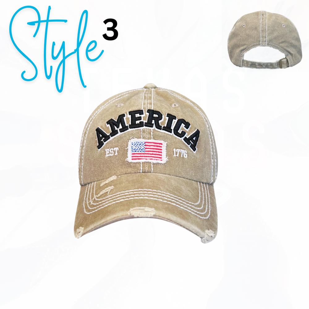 America Est 1776 Flag Hats