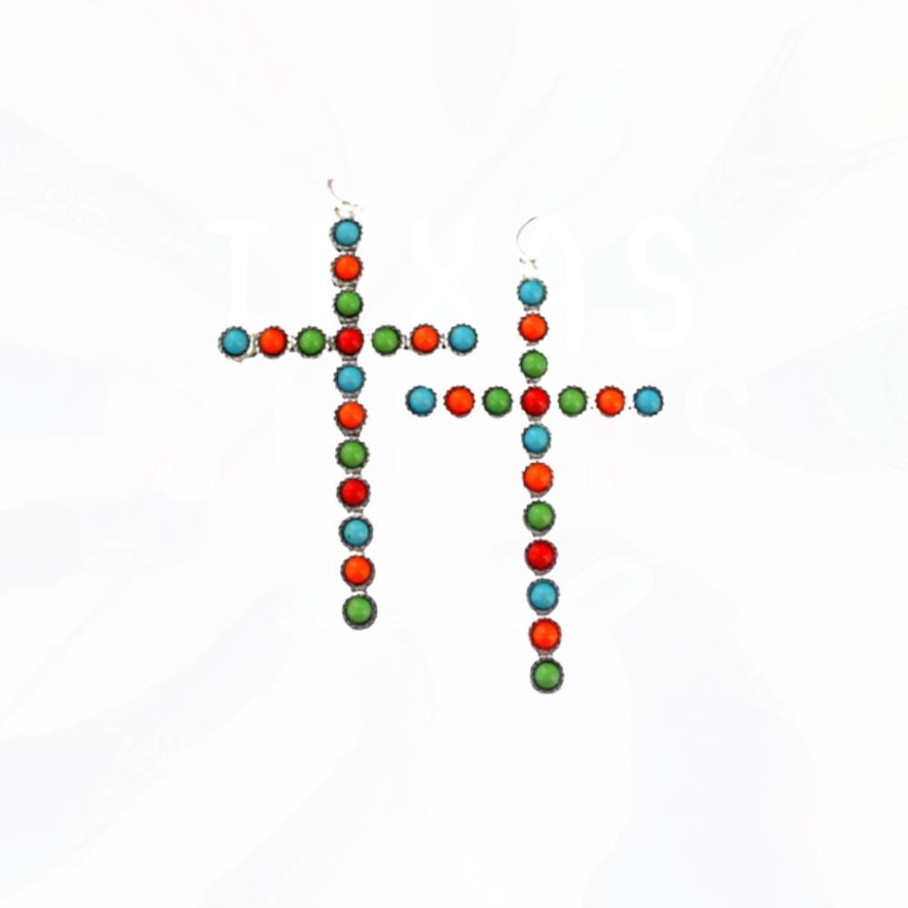 Multi Color Stone Cross Earrings - FREE SHIPPING