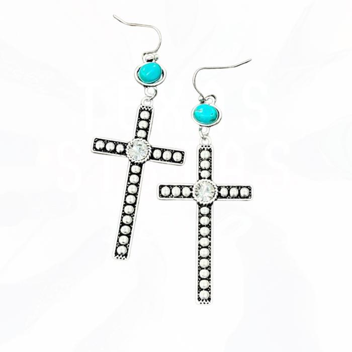 Cross Bling Turquoise Design Drop Earrings