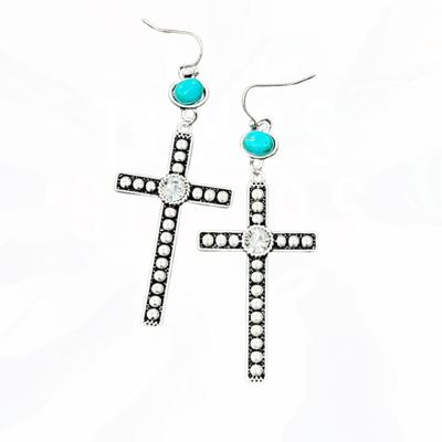Cross Bling Turquoise Design Drop Earrings