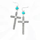  Cross Bling Turquoise Design Drop Earrings