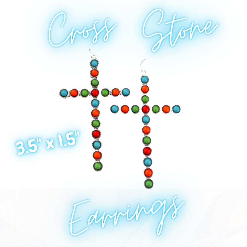 Multi Color Stone Cross Earrings - FREE SHIPPING