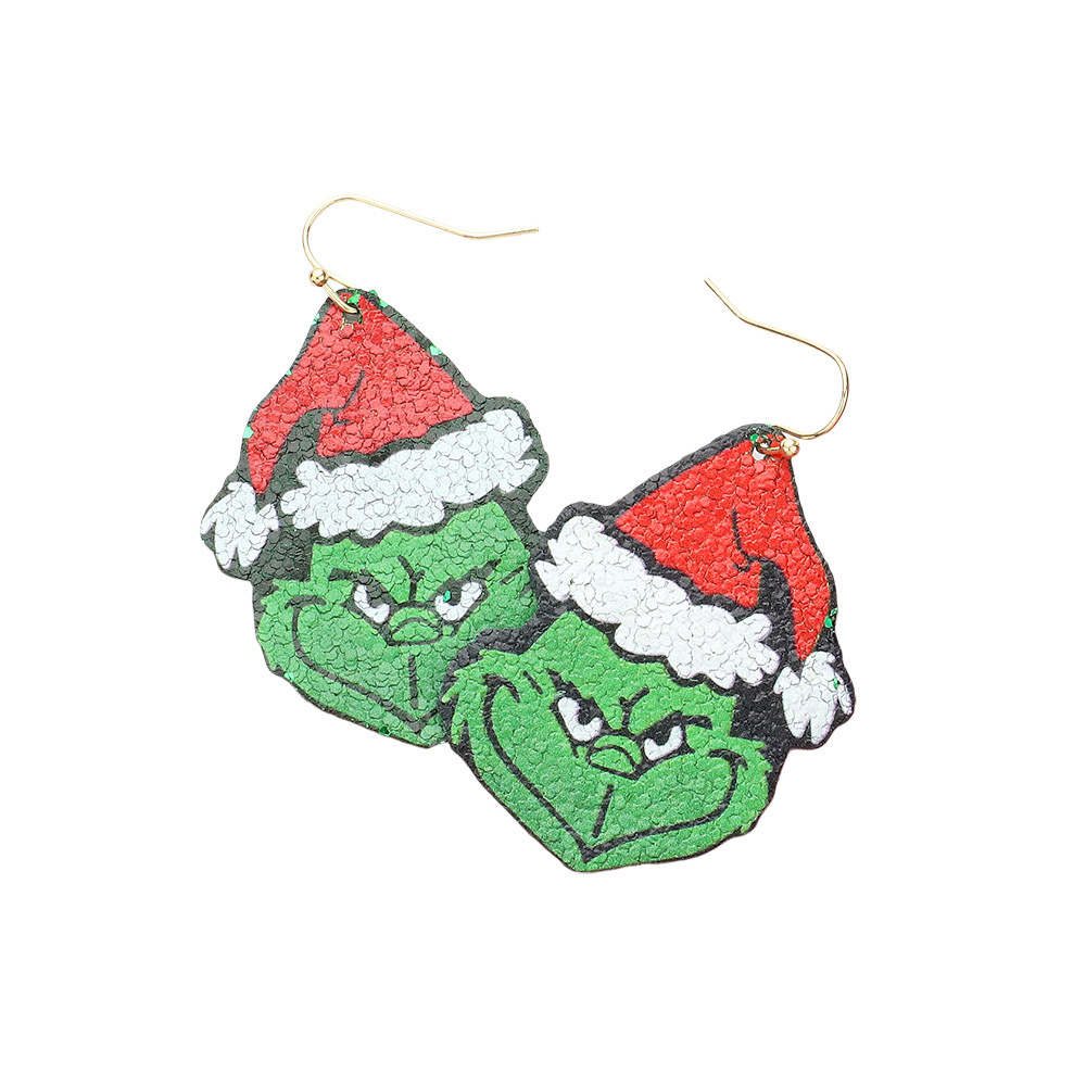 Glitter Grinch Face Hook Earrings