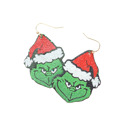  Glitter Grinch Face Hook Earrings