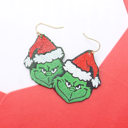  Glitter Grinch Face Hook Earrings