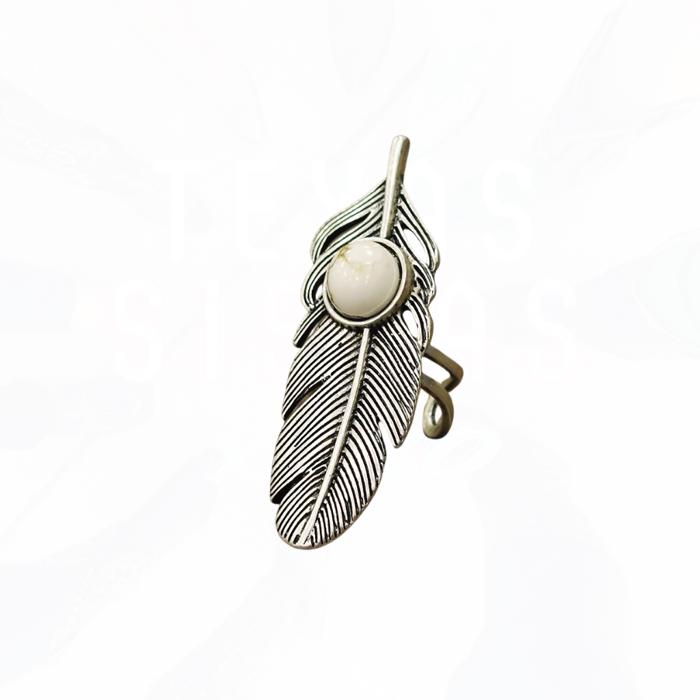 Feather White Turquoise Silver Cuff Ring