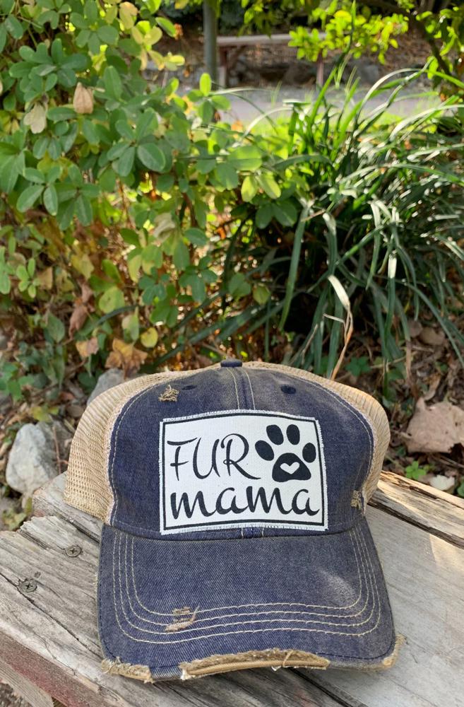 FUR MAMA DISTRESSED TRUCKER HAT