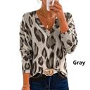 GRAY XL Cute Leopard V-Neck Tops - FREE SHIPPING