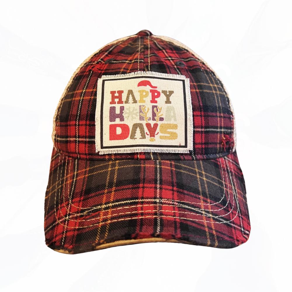 Happy HOLLA Days Plaid Trucker Hat