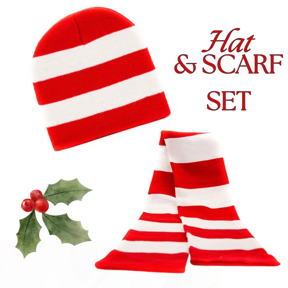 Holiday Candy Cane Hat & Scarf Set