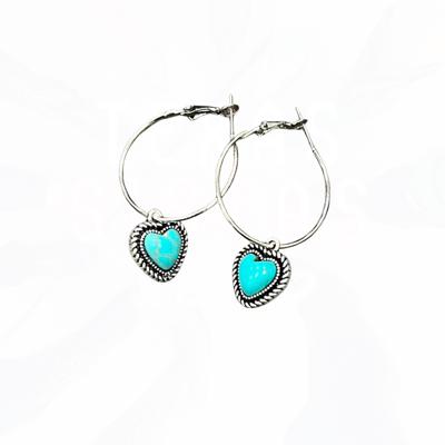 Heart Drop Turquoise Hoop Earrings