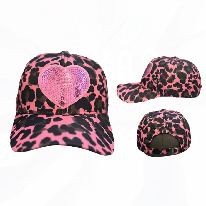 Pink Sequin Heart Leopard Hat