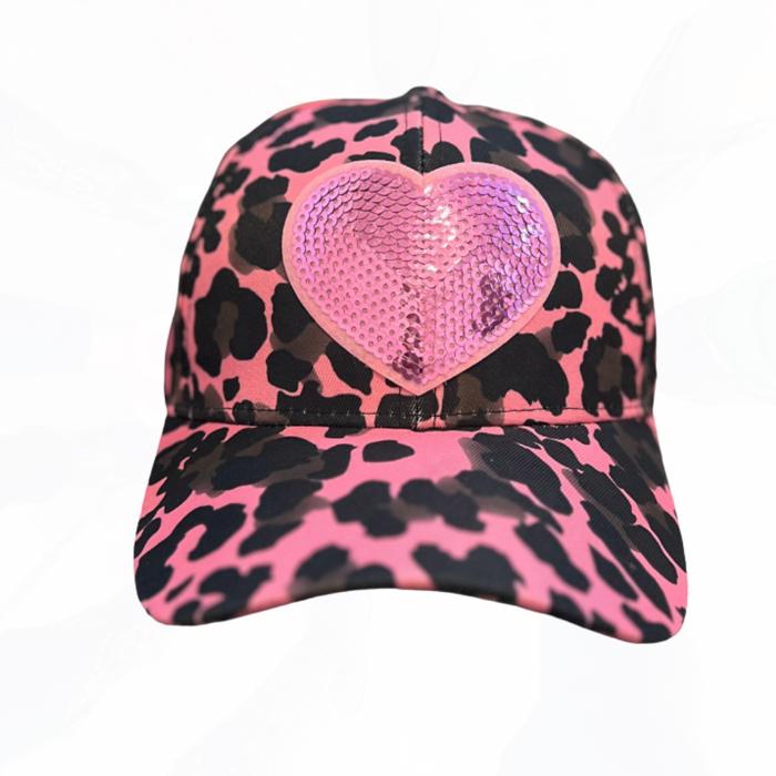 Pink Sequin Heart Leopard Hat