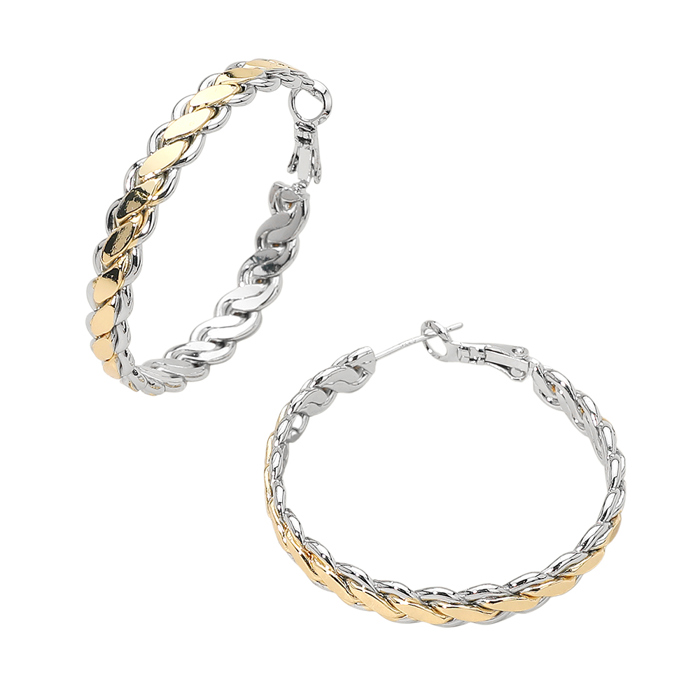 14K Gold Plated Two Tone Braided Hoop Earrings