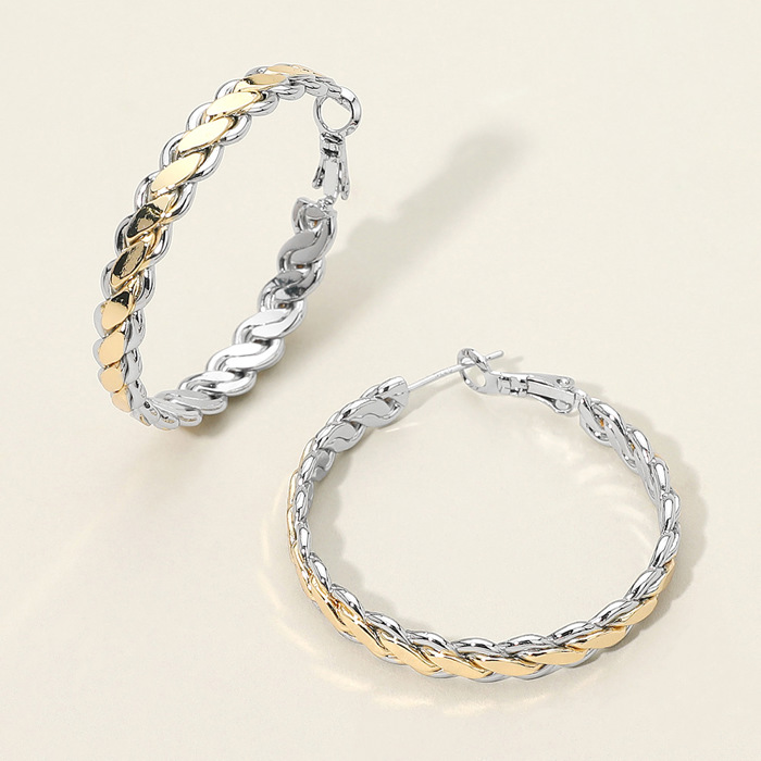 14K Gold Plated Two Tone Braided Hoop Earrings