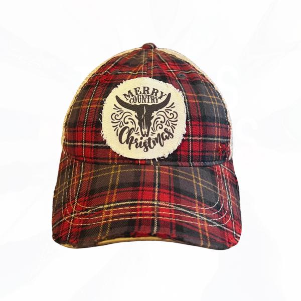 Merry Country Christmas Plaid Trucker Hat - FREE SHIPPING