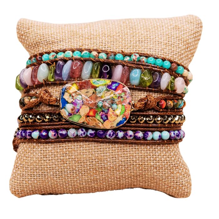 Natural Stone Multi Color Vegan Wrap Bracelet