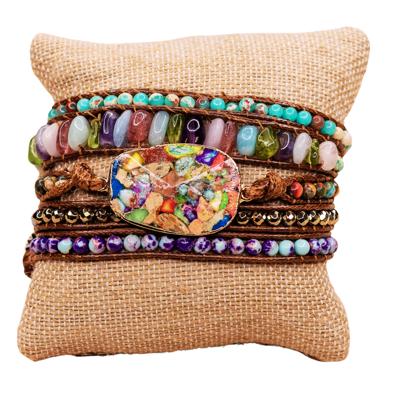Natural Stone Multi Color Vegan Wrap Bracelet