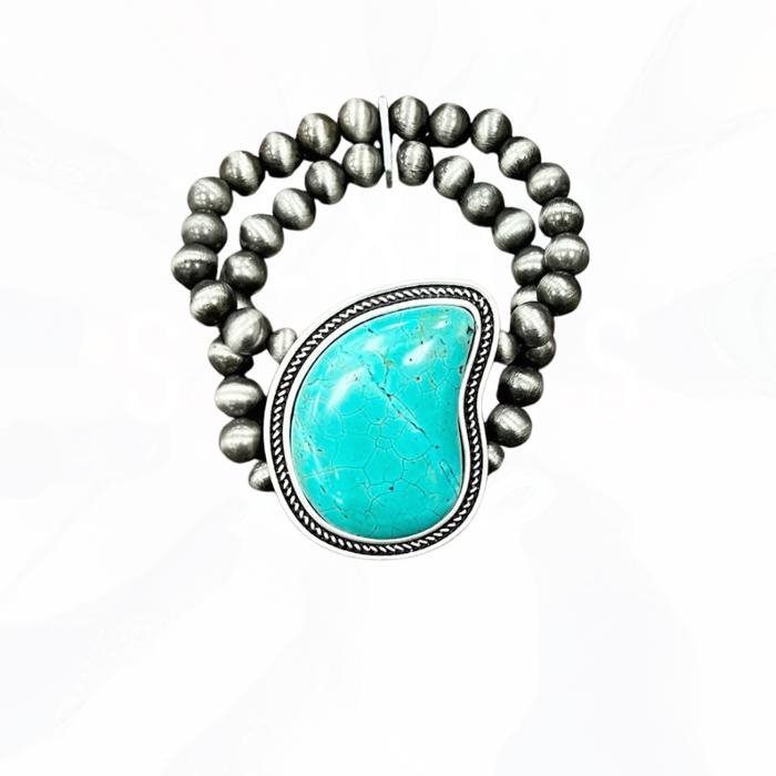 Navajo Bead Turquoise Slab Stretch Bracelet