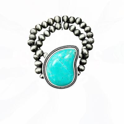 Navajo Bead Turquoise Slab Stretch Bracelet