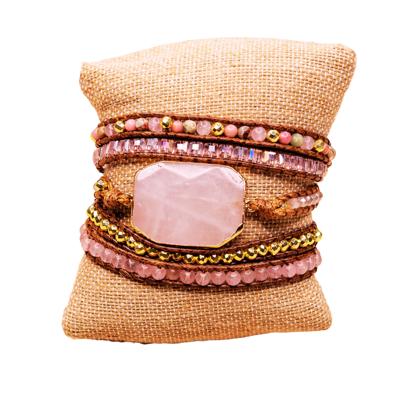 Natural Pink Stone Vegan Wrap Bracelet