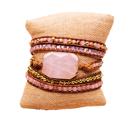  Natural Pink Stone Vegan Wrap Bracelet
