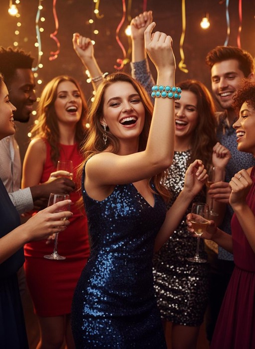 2 Line Turquoise Stone Stretch Gold Bracelet