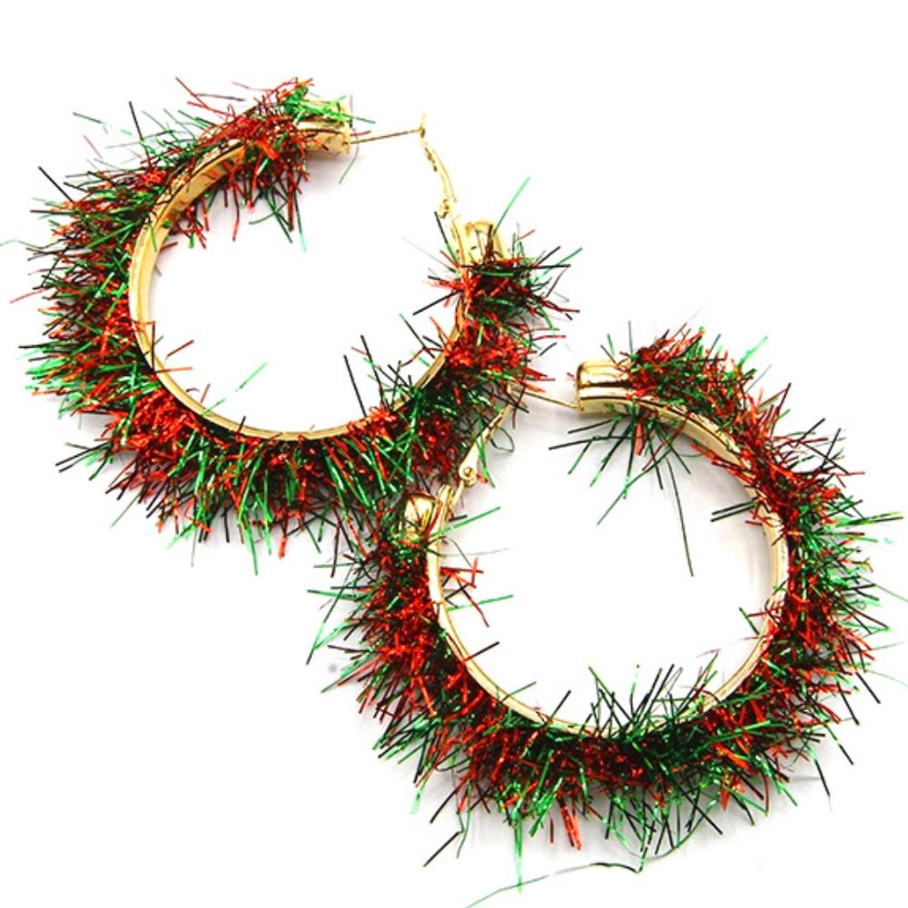 Holiday Hoop Tinsel Earrings