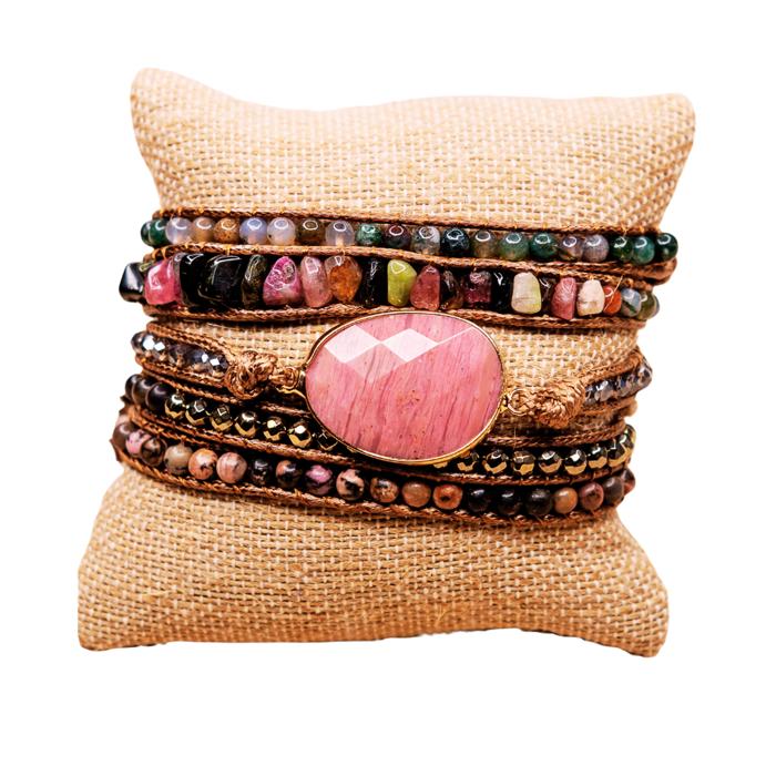 Natural Stone Rose Multi Color Vegan Wrap Bracelet