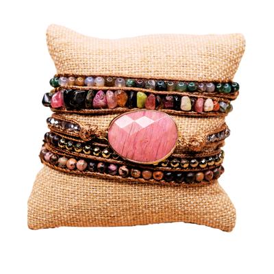 Natural Stone Rose Multi Color Vegan Wrap Bracelet